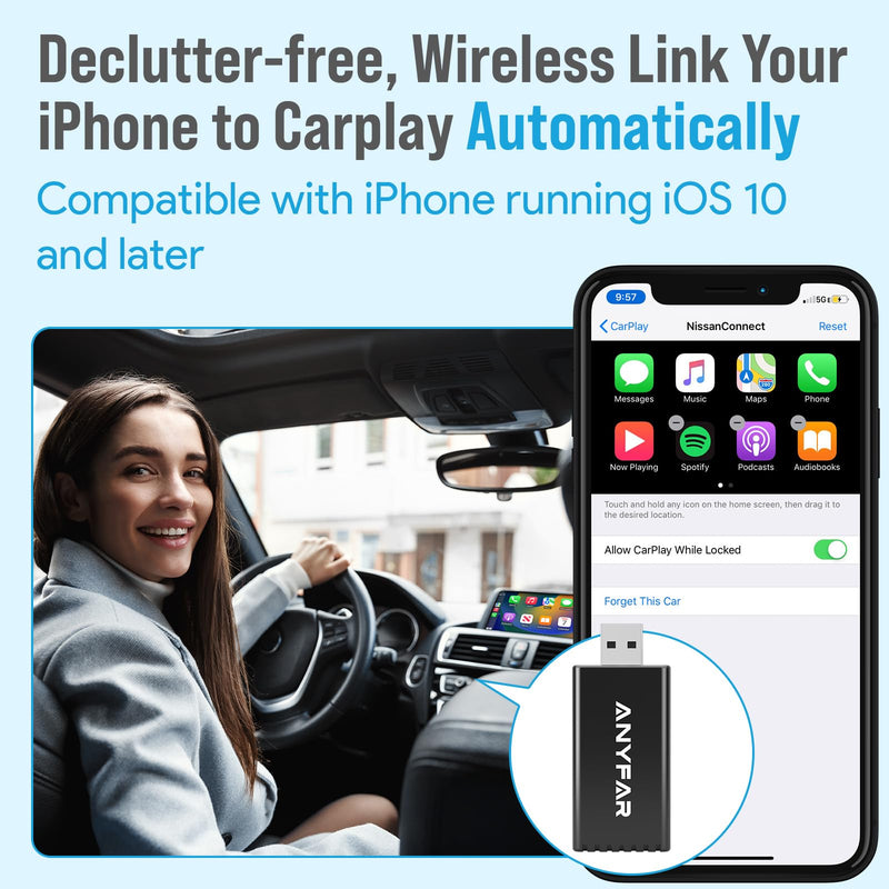  [AUSTRALIA] - Wireless CarPlay Adapter,Dual-core Chip (2023 Upgraded), Auto-connect in Seconds,5.8Ghz WiFi No Lag,Anyfar A4 Converts Wired to Wireless Apple CarPlay Adapter,Apple CarPlay Wireless Adapter for iPhone