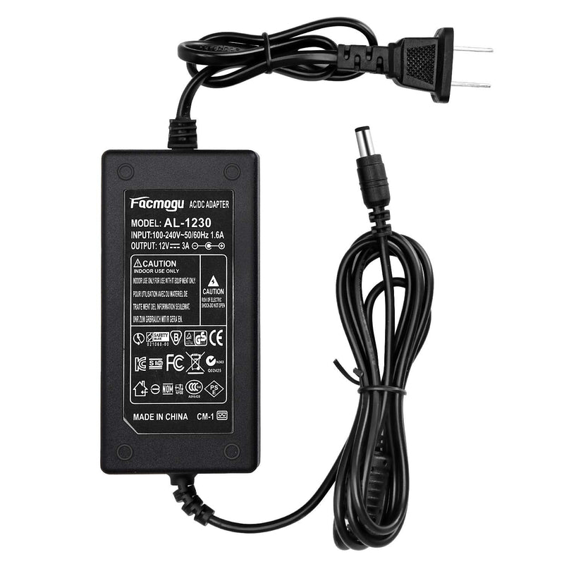  [AUSTRALIA] - Facmogu DC 12V 3A Power Adapter, 36 Watt AC 100-240V to DC 12V Transformers, Switching Power Supply for LCD Monitor, Wireless Router, CCTV Cameras 2.1mm X 5.5mm US Plug