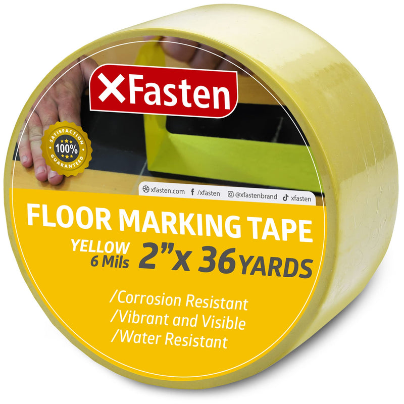  [AUSTRALIA] - X Fasten Floor Marking Vinyl Tape, 2 Inches x 36 Yards 5.2 Mils Thick, Concrete Industrial Marking Tape for Industrial Warehouses, Gyms, Dance Floors, Courts, and Athletic Sporting Events Yellow