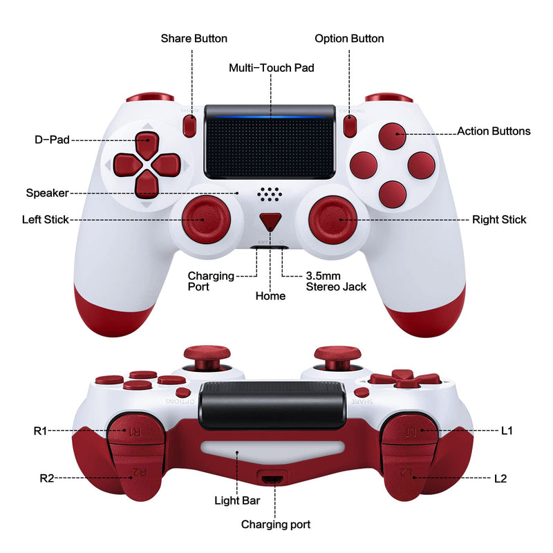  [AUSTRALIA] - BUERTT Replacement Wireless Controller for PS4/Slim/Pro, with Upgraded Joystick/Dual Vibration/6-Axis Motion Sensor/Audio Function White