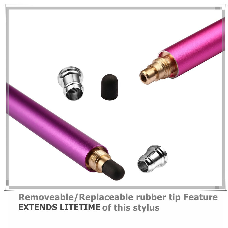 Bargains Depot (2 Pcs) [New Upgraded][0.18-inch Small Tip Series] 2-in-1 Stylus/Styli 5.5-inch L with 10 Replacement Rubber Tips -Purple/Pink Purple - LeoForward Australia