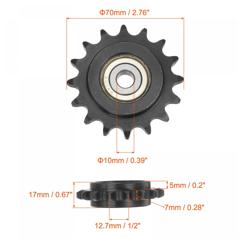  [AUSTRALIA] - uxcell #40 Chain Idler Sprocket, 10mm Bore 1/2" Pitch 16 Tooth Tensioner, Black Oxide Finished C45 Carbon Steel with Insert Single Bearing for ISO 08A Chains