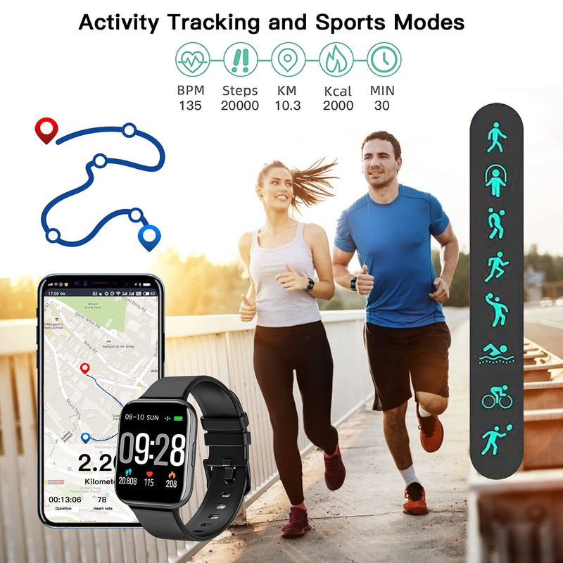  [AUSTRALIA] - Smart Watch, 1.69'' Smartwatch for Android Phones and iOS Phones Compatible with iPhone Samsung, IP68 Waterproof Fitness Tracker with Heart Rate and Sleep Monitor Smart Watches for Men Women Black