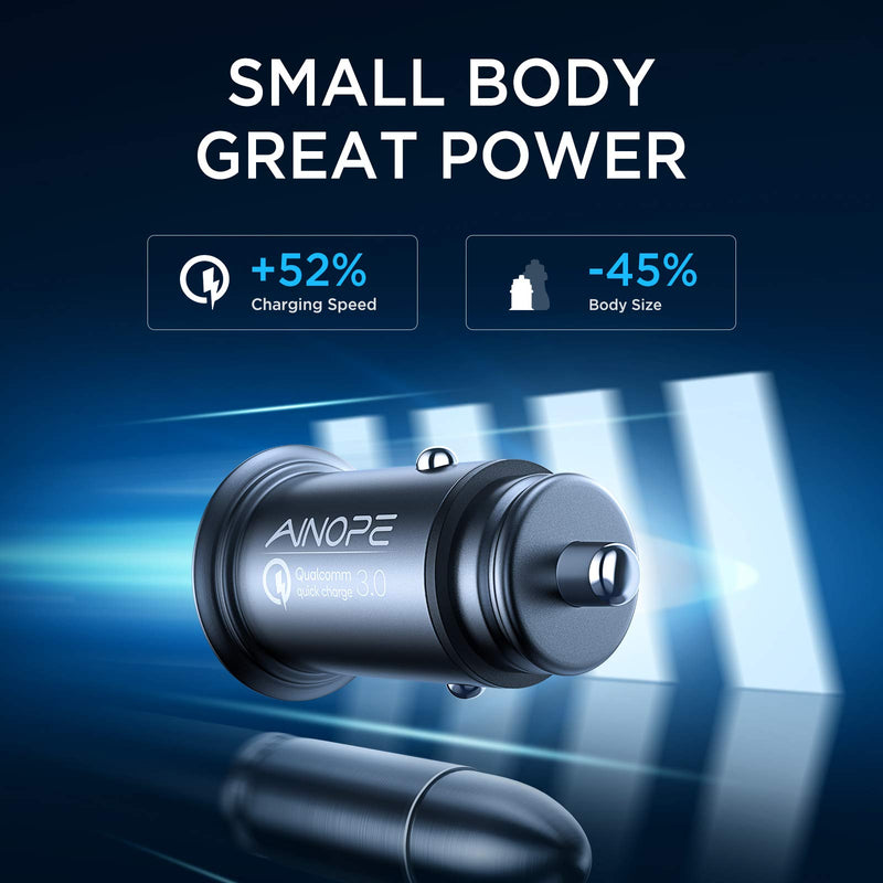 AINOPE USB Car Charger, [Dual QC3.0 Port] 36W/6A [All Metal] Fast Car Charger Adapter Mini Cigarette Lighter Usb Charger Quick Charge Compatible with iPhone 11 pro/11/ x/8, Note 9/Galaxy S10/S9 Black - LeoForward Australia