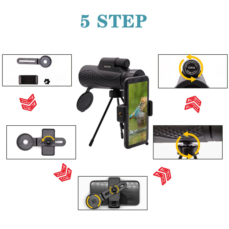 12X42 Monocular Telescope High Power for Adults, Monocular Telescope with Smartphone Holder & Tripod, 2021 Newest Waterproof Zoom Telescope, BAK4 Prism Dual Focus for Bird Watching - LeoForward Australia