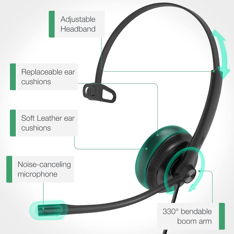  [AUSTRALIA] - Yealink Headset with Microphone 3.5mm Headphone with Mic for PC Computer Laptop Phones Teams Certified Work Office Headset Mono