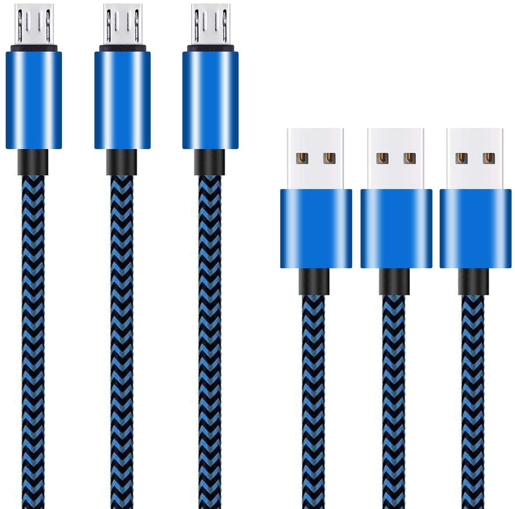  [AUSTRALIA] - Micro USB Cable 10ft 3Pack by Ailun High Speed 2.0 USB A Male to Micro USB Sync Charging Nylon Braided Cable for Android Phone Charger Cable Tablets Wall and Car Charger Connection Blueblack