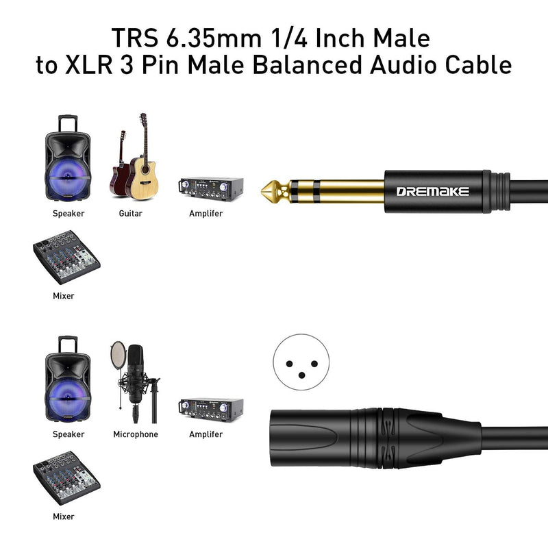  [AUSTRALIA] - DREMAKE 40 Foot TRS Stereo 6.35mm 1/4 Inch to XLR Balanced Mic Cable Male to Male Audio Patch Cord for Speakers, Amplifier 40FT/12M