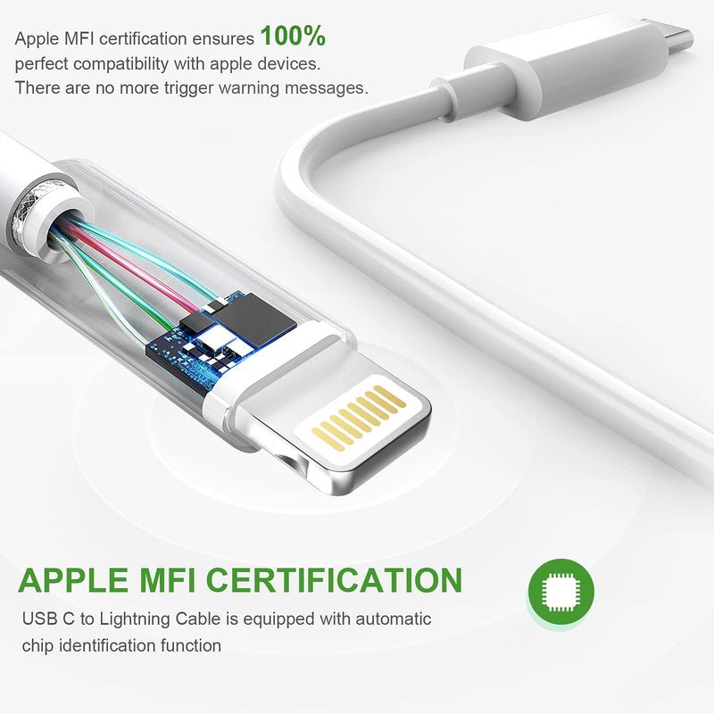 iPhone Charger, [Apple MFi Certified] KerrKim 2Pack 6FT USB C to Lightning Cable Power Charging Type C to Lightning Data Sync Transfer Cord for iPhone 12 Pro 11 Max XS XR 8 Plus iPad AirPods White - LeoForward Australia
