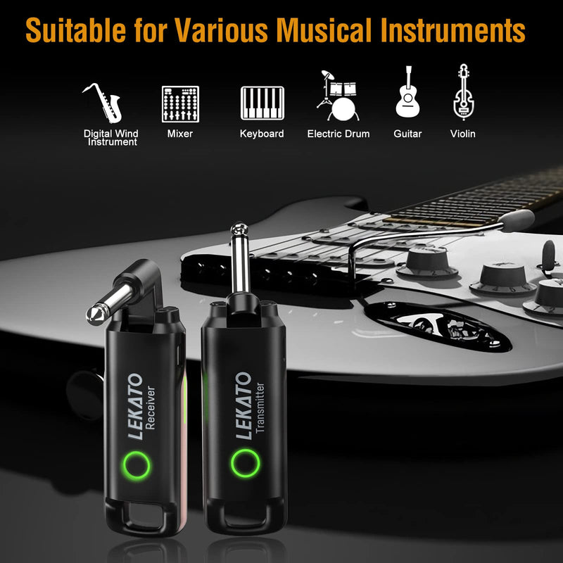  [AUSTRALIA] - LEKATO UHF Wireless Guitar System Rechargeable Wireless Guitar Transmitter Receiver with 70 Channels Wireless for Digital Electric Acoustic Bass Guitar Accessories