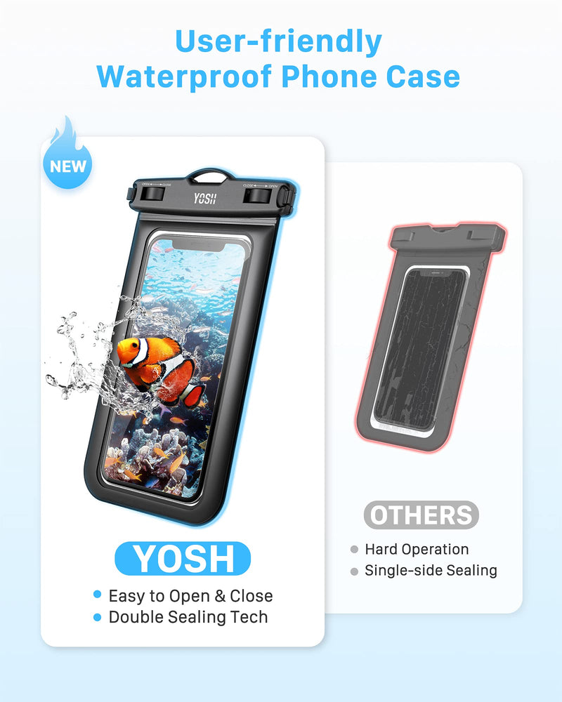 YOSH Waterproof Phone Case Universal Waterproof Phone Pouch IPX8 Dry Bag Compatible for iPhone 12 11 SE X 8 7 6 Galaxy S20 Pixel up to 6.8", for Beach Kayaking Bath Travel - Black - LeoForward Australia