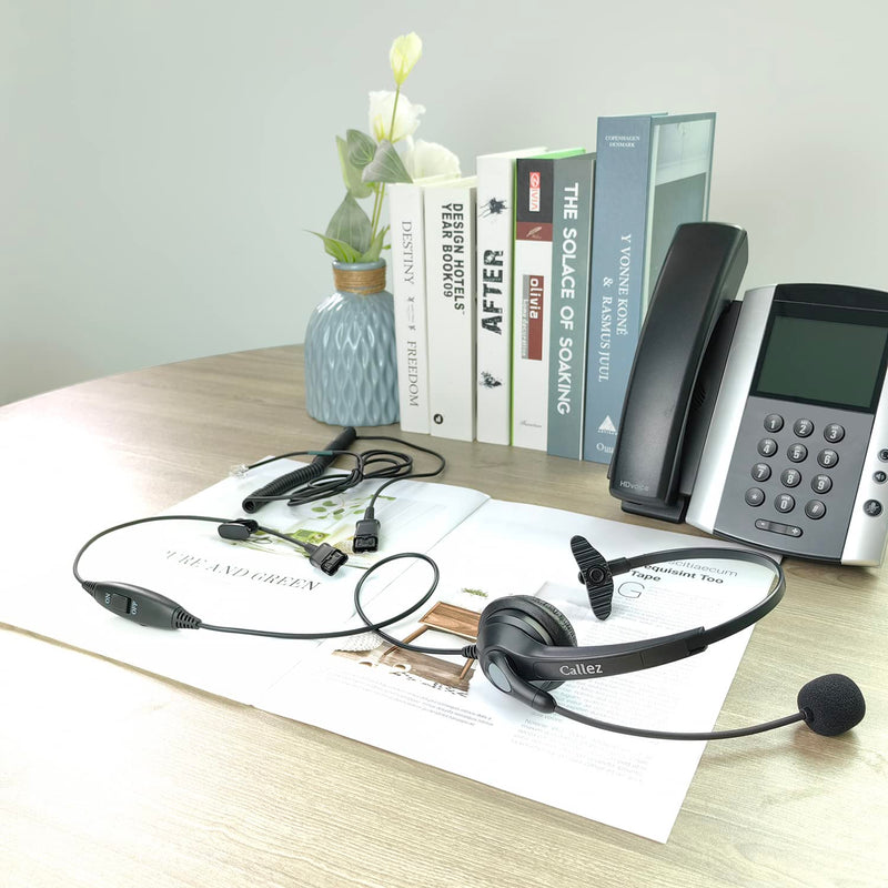  [AUSTRALIA] - RJ9 Telephone Headset with Mic Noise Cancelling, Quick Disconnect Phone Headset Compatible with Polycom VoIP VVX311 VVX411 VVX250 Plantronics S12 T110 ShoreTel 480 Nortel NEC Aastra Mitel Desk Phones Black