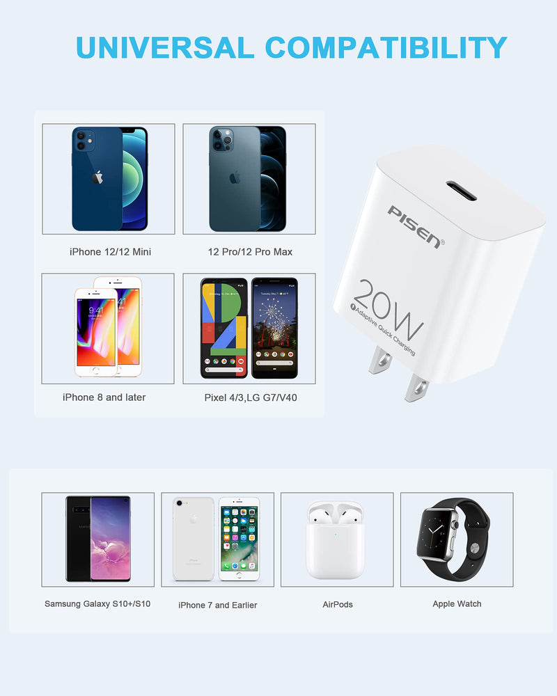  [AUSTRALIA] - USB C Charger 20W, Wall Charger Fast Type C Charging Block Durable Compact with PD & QC 3.0 USB-C Adapter Compatible with iPhone 13/12/12 Pro Max 12 Mini, 11 Pro Max, AirPods, iPad, Switch White