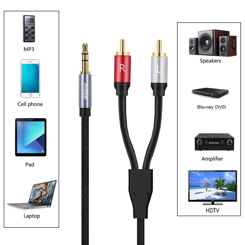 3.5mm to RCA Cable 6.6 FT,Anbear 3.5mm Male to 2RCA Male Stereo Audio Adapter Nylon Braided Stereo Audio Y Splitter to Left/Right RCA - LeoForward Australia