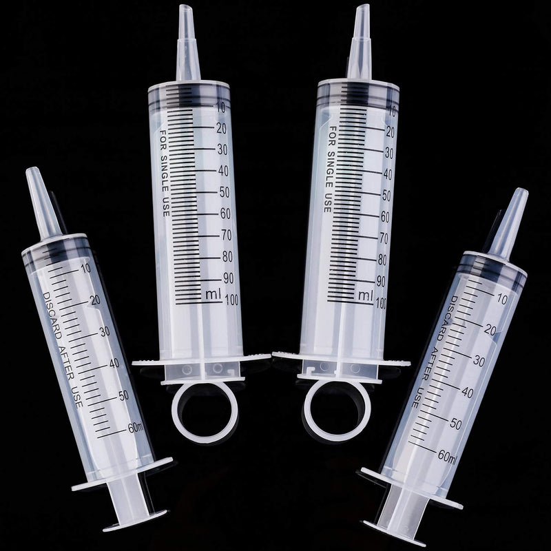  [AUSTRALIA] - Frienda 4 Pack Large Plastic Syringe for Scientific Labs and Dispensing Multiple Uses Measuring Syringe Tools (60 ml and 100 ml)