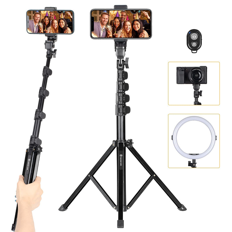  [AUSTRALIA] - TARION 65.3" Phone Tripod Stand Mobile Selfie Tripod Stick with Remote Bluetooth Phone Clamp Travel Lightweight Smartphone Tripod Stand for Cell Phone Compact Camera Ring Light Video Recording Filming Light Stand(V1)