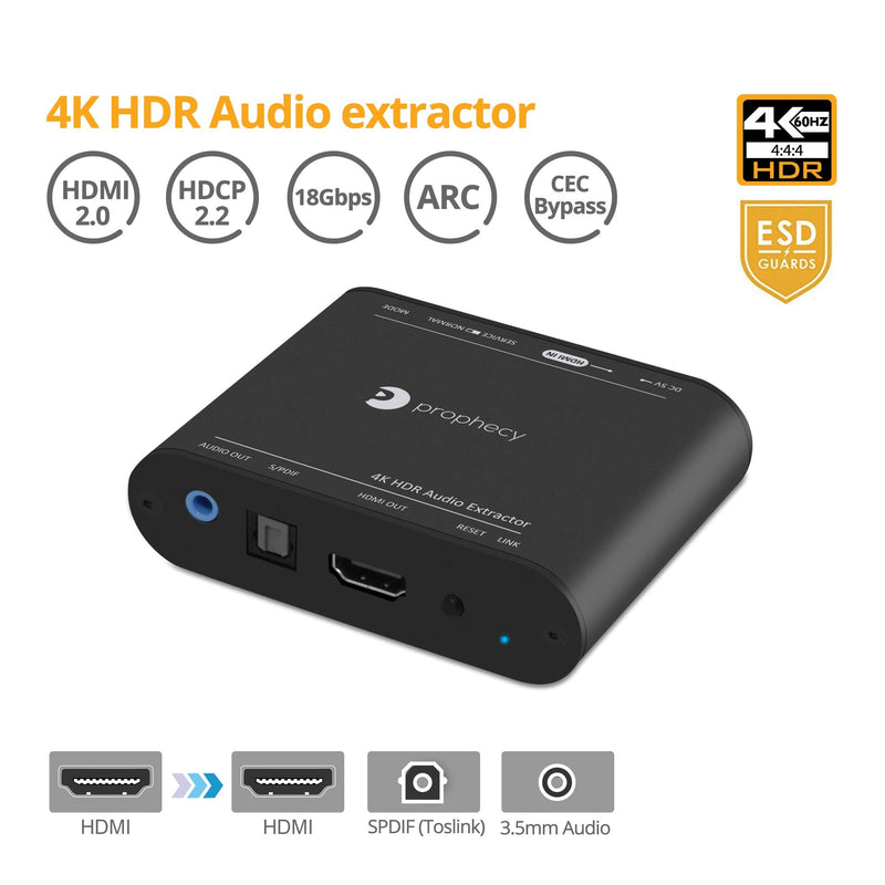  [AUSTRALIA] - gofanco Prophecy HDMI 2.0 Audio Extractor Converter & Repeater, HDMI to Optical Toslink + 3.5mm Stereo Analog Output – 4K 60Hz, HDR, HDMI 2.0a, HDCP 2.2, EDID, CEC, ARC, De Embedder, TAA Compliant