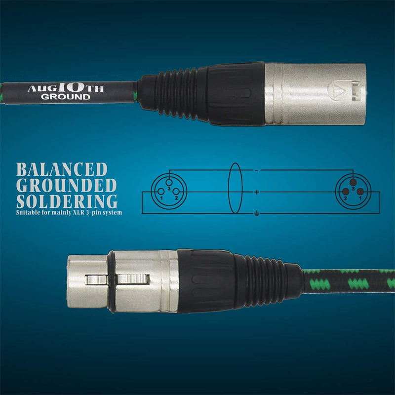  [AUSTRALIA] - AUGIOTH XLR Cable 20 ft, Microphone Cable, XLR Male to Female Balanced Microphone Cord 3 pin, Mic Cord, XLR Male to Female Green 20ft
