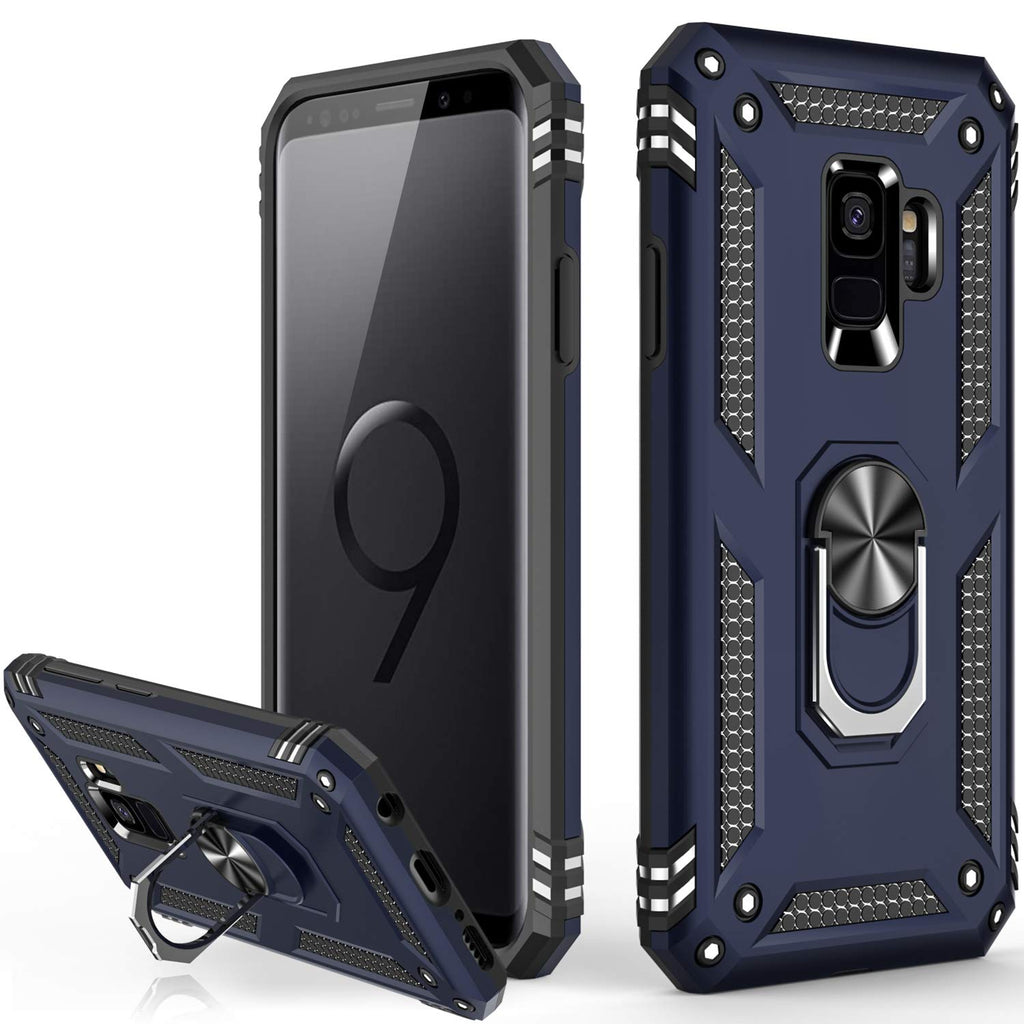  [AUSTRALIA] - LUMARKE Galaxy S9 Case,Military Grade 16ft. Drop Tested Dual Layered Heavy Duty Cover with Magnetic Ring Kickstand Compatible with Car Mount Holder,Protective Phone Case for Samsung Galaxy S9 Blue