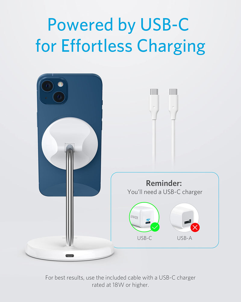  [AUSTRALIA] - Anker Wireless Charging Stand, PowerWave Select Magnetic Stand Lite with 5 ft USB-C Cable, Charging Stand for iPhone 13 and 12 Series (No AC Adapter)