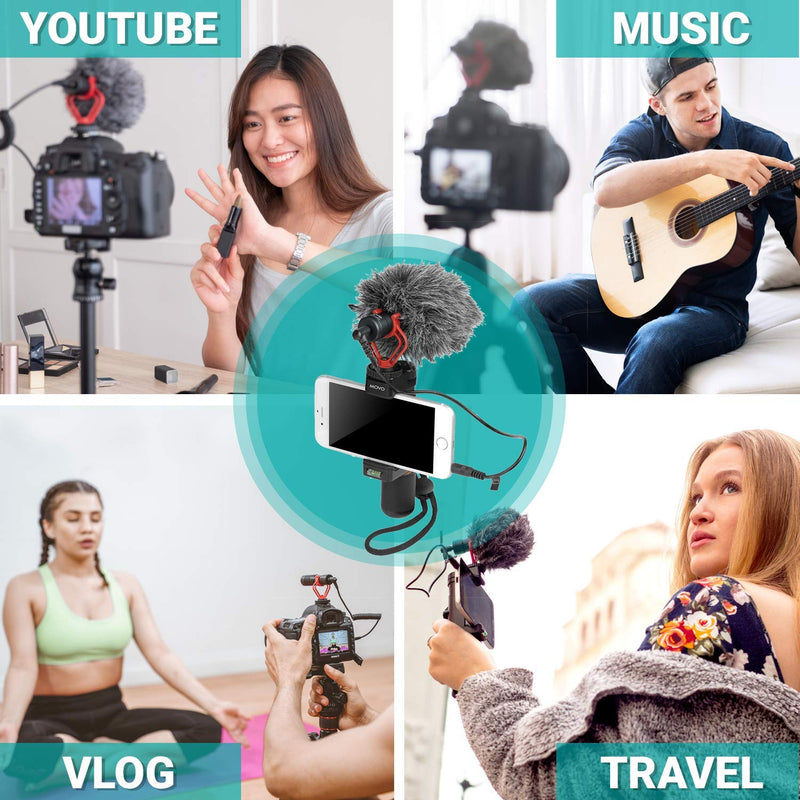  [AUSTRALIA] - Movo Smartphone Vlogging Kit for iPhone with Shotgun Microphone, Grip Handle, Wrist Strap for iPhone and Android Smartphones for TIK Tok, Vlog, YouTube Starter Kit and Content Creator Kit