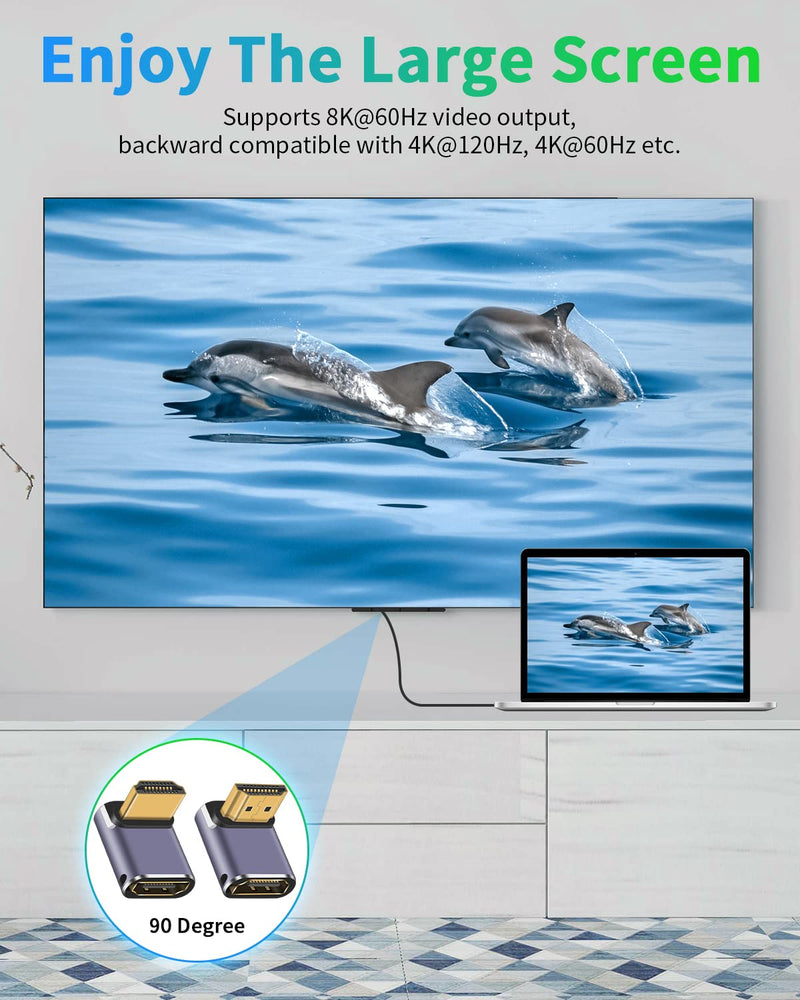  [AUSTRALIA] - Duttek 8K HDMI 90 Degree Adapter (2 Pack), Up&Down Angle HDMI Adapter, 48Gbps HDMI Male to Female Adapter Extender Connector with LED Working Indicator for Laptop,DVD,TV, Monitors Up and Down Angle