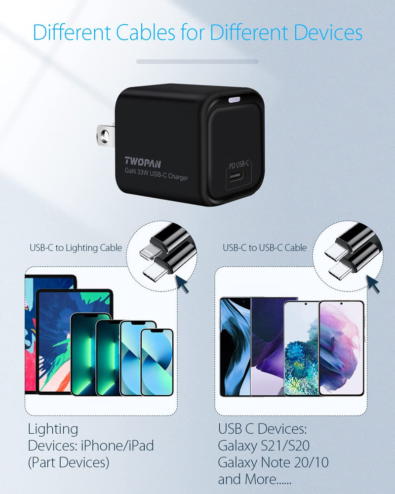 [AUSTRALIA] - TWOPAN 33W GaN USB C Wall Charger Fast Charging Block, Durable Compact PD Fast Charger Power Adapter for iPhone 14/14 Pro/14 Pro Max/13/12, iPad Pro, MacBook Air, Airpods, Galaxy, Pixel, Switch
