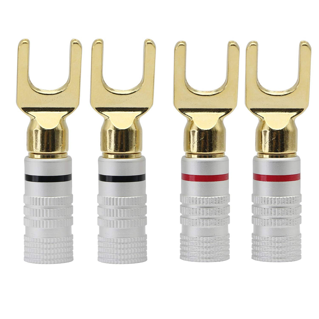  [AUSTRALIA] - XMSJSIY Y Spade Plug,Speaker Spade Connector, Fork Spade Plug 45 Degree for Speaker Wire, Plug Audio Jack Connector Pure Copper for Speaker Wire,Screw Locking Speaker Wire Connector -4pcs Y Shade