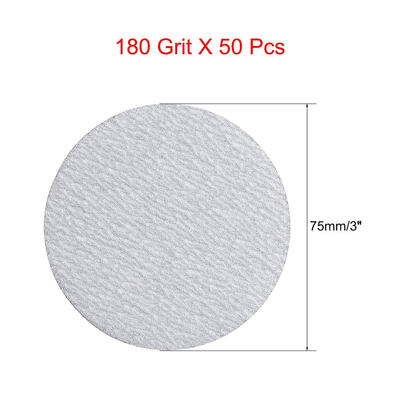  [AUSTRALIA] - uxcell 50 Pcs 3-Inch Aluminum Oxide White Dry Hook and Loop Sanding Discs Flocking Sandpaper 180 Grits 180 Grit