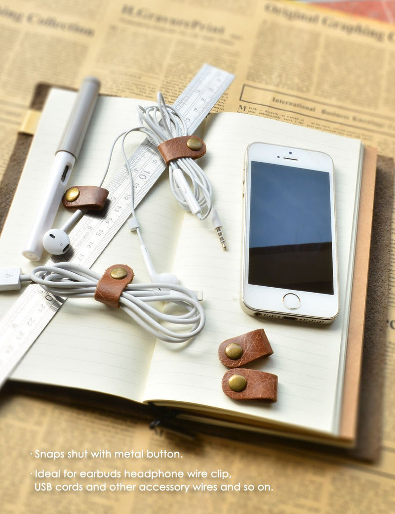  [AUSTRALIA] - CAILLU Cord Organizer,Cord Keeper,Cable Organizer USB Holder,Cable Management,Cable Straps,Earbud case,wrap Headphone,Headset Winder,Phone Earphone Clips Ties,Tiny Leather Gifts Gadget 5 Light Brown