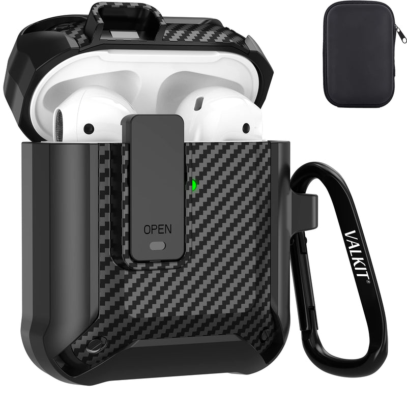  [AUSTRALIA] - Valkit for Airpods Case Cover for Men with Lock, Military Armor Series Full-Body Air Pod Case with Keychain Cool Apple AirPods Shockproof Protective Case for AirPod 2 & 1 Black