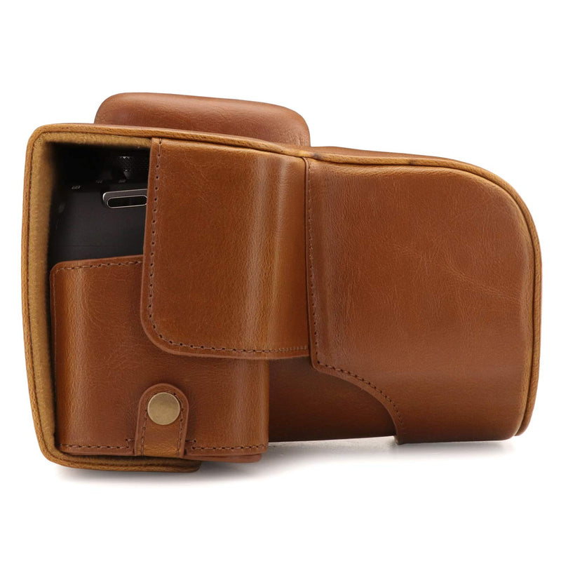  [AUSTRALIA] - MegaGear MG1609 Ever Ready Leather Camera Case compatible with Canon EOS Rebel T7 (18-55mm), 2000D (18-55mm) - Light Brown