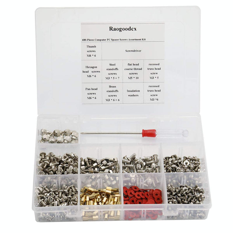  [AUSTRALIA] - Raogoodcx 680-Pieces Phillips Head Computer PC Spacer Screws Assortment Kit for Hard Drive Computer Case Motherboard Fan Power Graphics (Extra: Phillips Screwdriver)