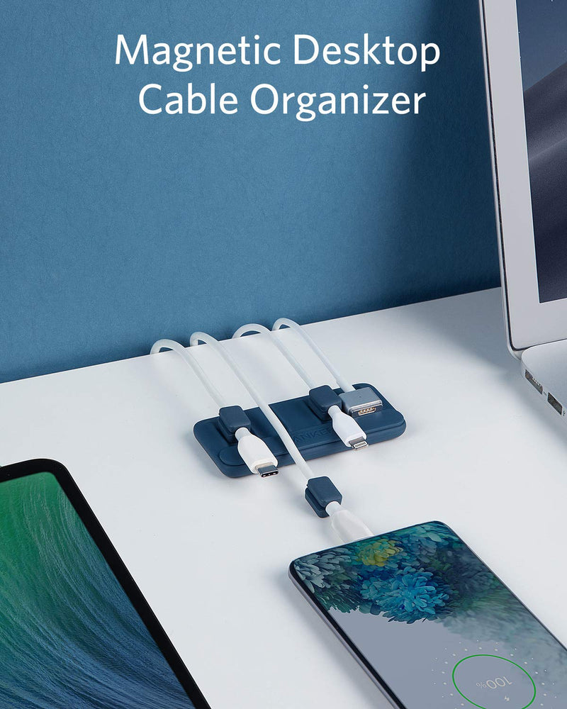  [AUSTRALIA] - Anker Cable Management, Magnetic Cable Holder, Desktop Multipurpose Cord Keeper, 5 Clips for Lightning Cables, USB C Cables, Micro Cables, Sticks to Wood, Marble, Metal, Glass (Blue, 2 Pack)