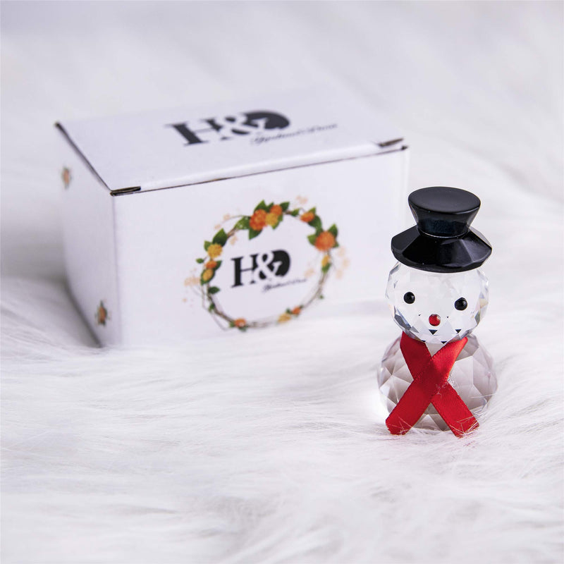  [AUSTRALIA] - HDCRYSTALGIFTS Crystal Snowman Figurines Christmas Collectibles with Black Hat Red Collar for Home Decor Gifts