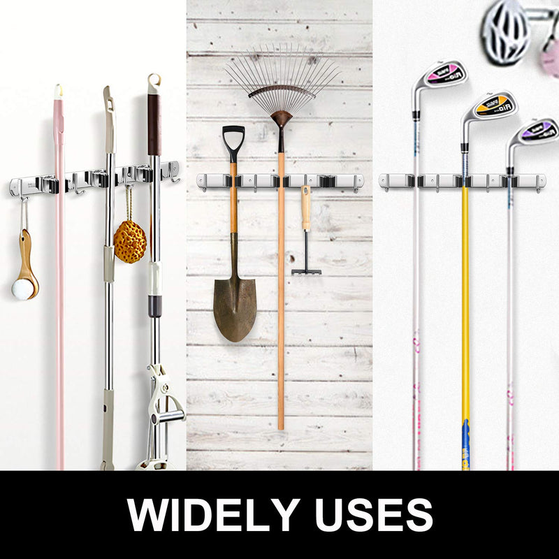  [AUSTRALIA] - IMILLET Broom and Mop Holder Wall Mounted, Stainless Steel Broom Holder Mop Holder Self Adhesive Heavy Duty Hooks Storage Organizer for Home Laundry Room Garden Garage（3 Racks with 4 Hooks） 1 Pack 3 Racks with 4 Hooks