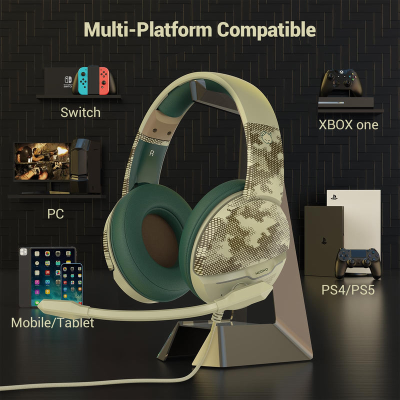  [AUSTRALIA] - NUBWO N8 Gaming Headset for PC, PS4, Xbox One, PS5 Headset with Mic, Bendable Cardioid Microphone, Soft Memory Earmuffs for Laptop - Desert Camouflage