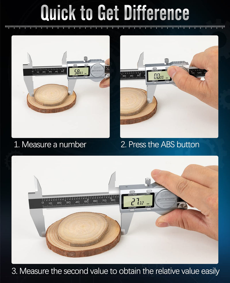  [AUSTRALIA] - Housolution Digital Caliper, Electronic Caliper with ABS Function, 6-Inch IP54 Waterproof Caliper with LCD Display & Replacement Battery, with Feeler Gauge for Precise Measurement, Silver + Black ABS-150mm