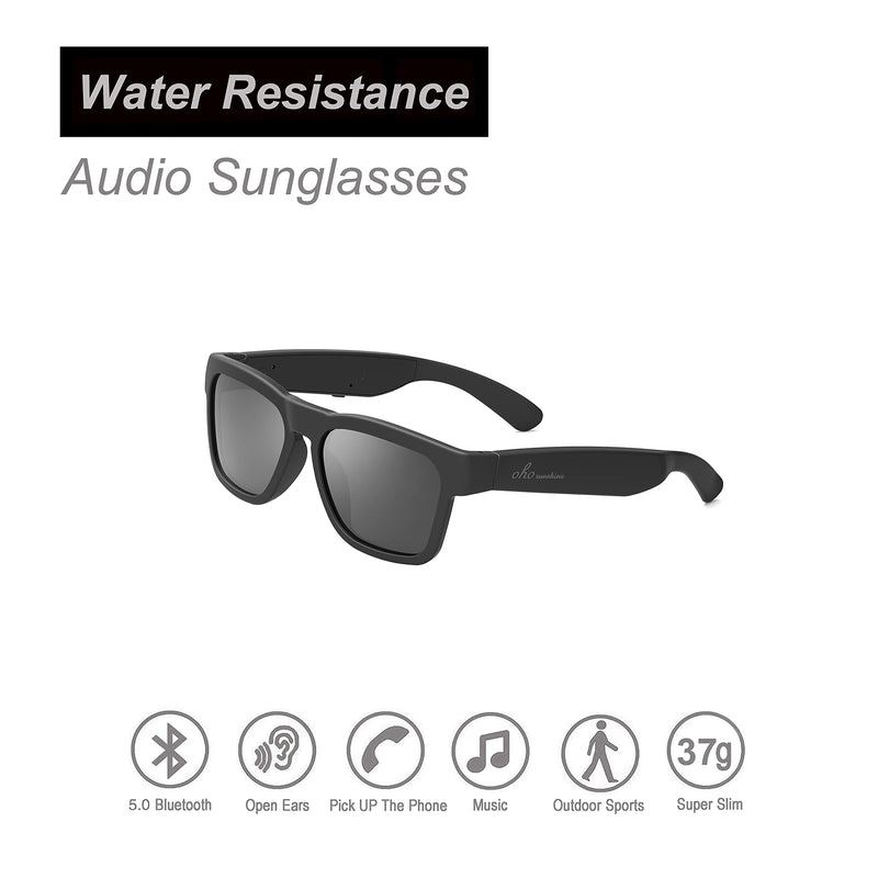  [AUSTRALIA] - OhO sunshine Audio Sunglasses, Voice Control and Open Ear Style Listen Music and Calls with Volumn UP and Down, Bluetooth 5.0 Smart Glasses and IP44 Waterproof Feature for Outdoor Sports Black-black lens