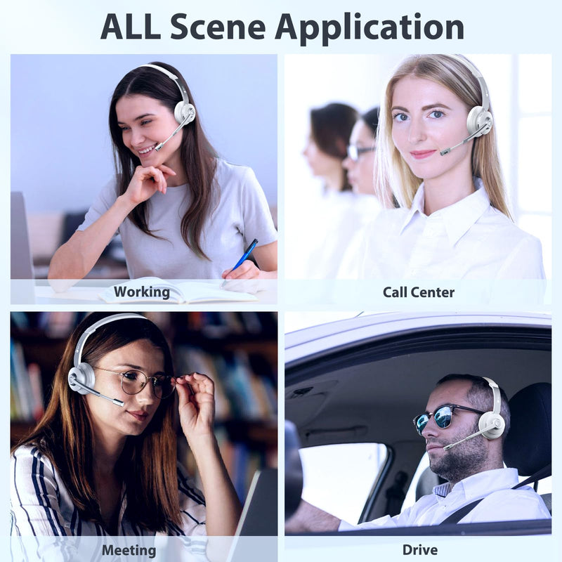  [AUSTRALIA] - Bluetooth Headset with Microphone Noise Cancelling & USB Dongle, Hands Free Headset with Mic Mute, On Ear Wireless Headsets for/Skype/Zoom/Cell Phone/PC Work Headset