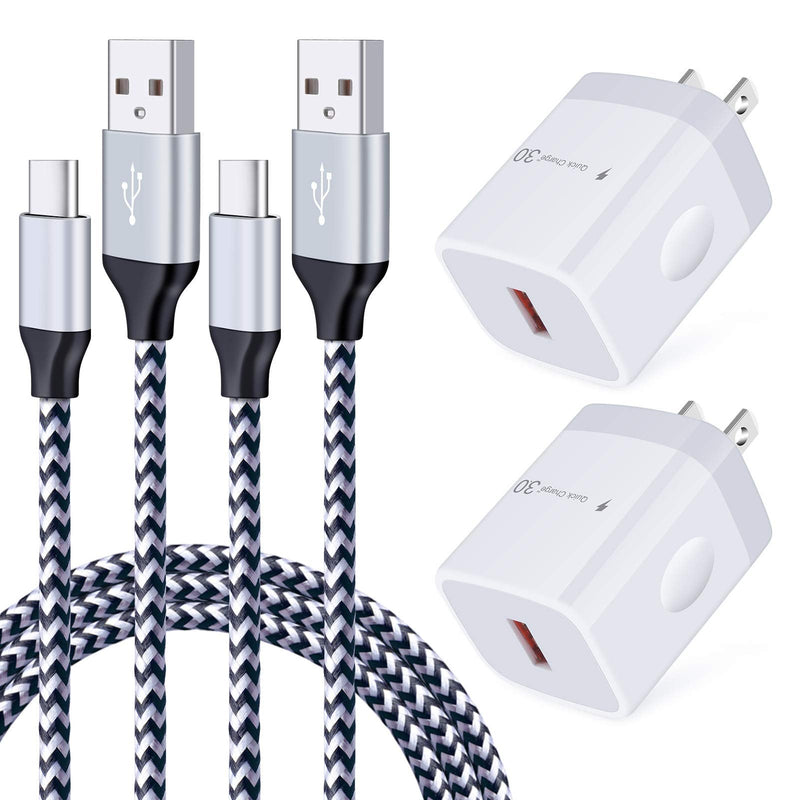  [AUSTRALIA] - Quick Charge 3.0 Adaptive Fast Charging USB Adapter Wall Charger Plug with 2Pack 6ft Type C Cable for Samsung Galaxy S23 S22 S21 Ultra S20 FE Note 20 A14 A53 A13 A02S A12 A21 A51 A10E A50 A71 S10 S9