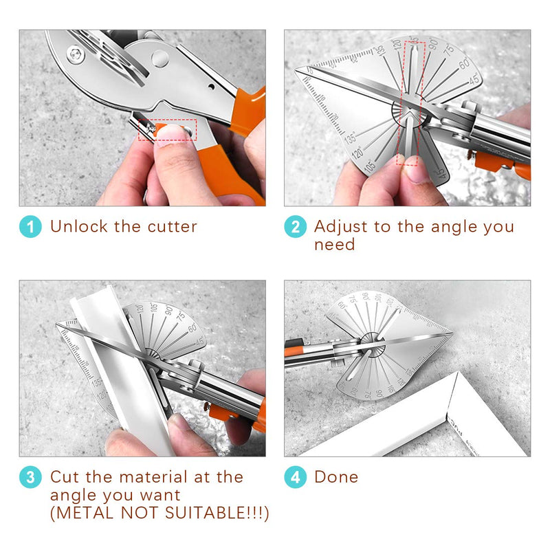  [AUSTRALIA] - Hilitchi Upgraded Multi Angle Miter Shear Cutter Cuts 45 to 135 Degree Miter Snips Cutting Tool for Small Miter Jobs and DIY Projects with 5 Replacement Blades and Spanner