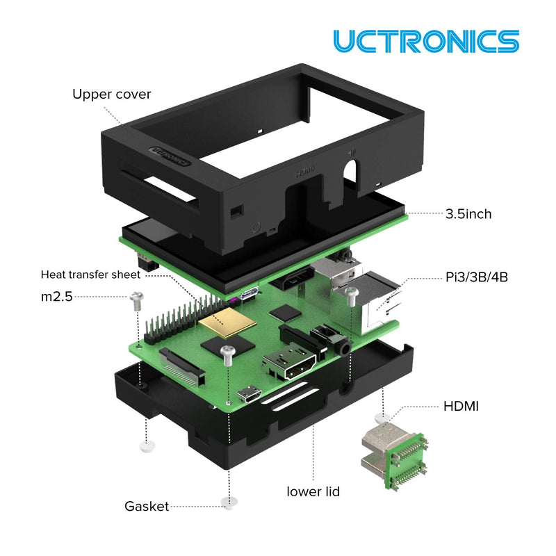  [AUSTRALIA] - UCTRONICS Mini LCD Screen with Case for Raspberry Pi 4, 3 B/B+, 3.5 inch Small HDMI Display Touchscreen with Stylus, Compatible with All Raspberry Pi B Models 3.5" HDMI Display with Case