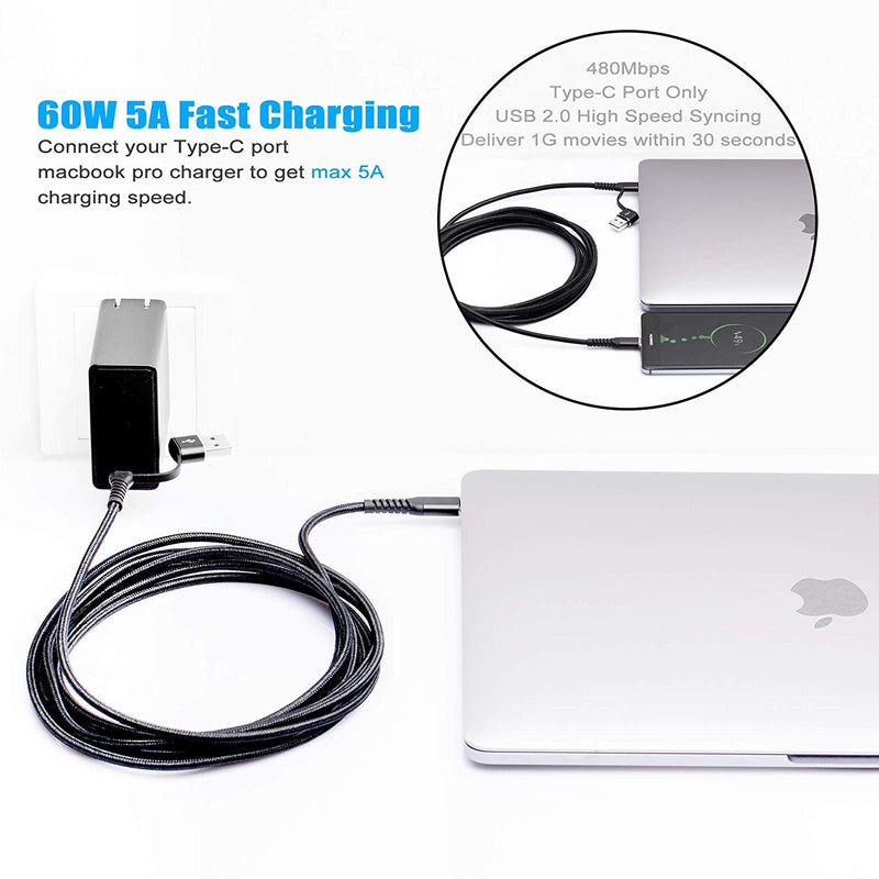 USB C to USB C Cable 60W 10ft,QC & PD 2-in-1 USB-A/C to USB-C Fast Charger Cord for Apple MacBook Pro/Air 2020/2019/2018,iPad Pro 2020/2019/2018,Samsung Galaxy S21,Type-C Laptops - LeoForward Australia