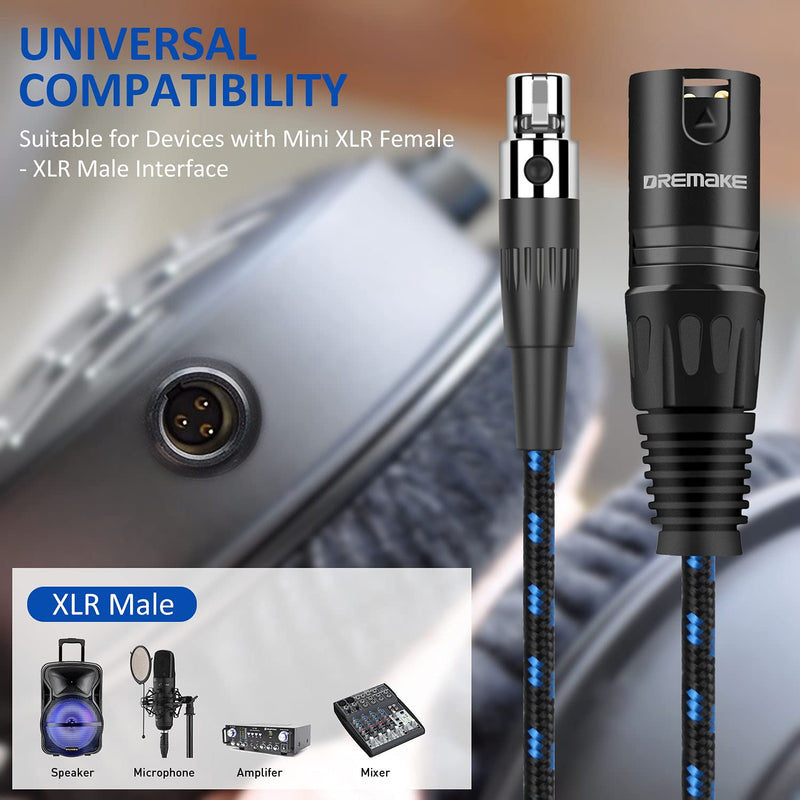  [AUSTRALIA] - DREMAKE Mini-XLR 3-Pin Female to 3-Pin XLR Male Adapter Audio Cable, 1 Feet Regular XLR to Mini-XLR Microphone Converter Cable for Camera, Headphone, Power Amplifier, Console - Black Blue Tweed 1Feet/30CM