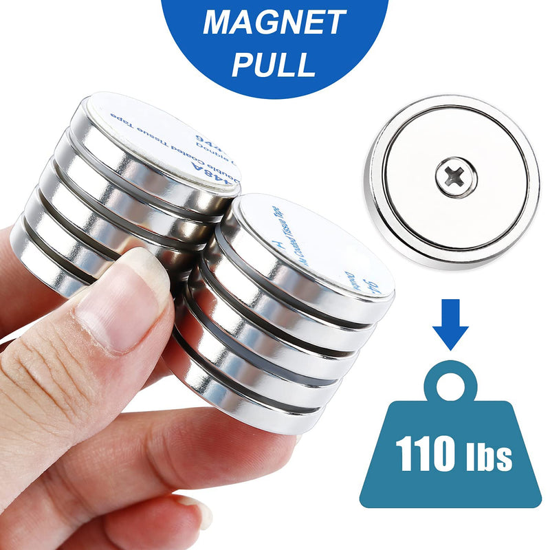  [AUSTRALIA] - LOVIMAG Neodymium Cup Magnets,110LBS Holding Force Strong Rare Earth Magnets with Heavy Duty Countersunk Hole and Double Sided Adhensive&Stainless Screws for Refrigerator Magnets,Office etc,Pack of 10 110lbs-10p-silver