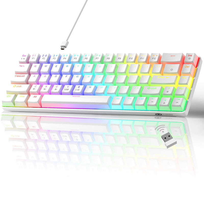  [AUSTRALIA] - MageGee 60% Wireless Mechanical Keyboard, 2.4G/BT5.0/USB-C Triple Mode PBT Pudding Keycaps RGB Backlit Keyboard, Compact 68 Keys Mini Keyboard with Red Switch for PC Laptop Mac Smartphone, White