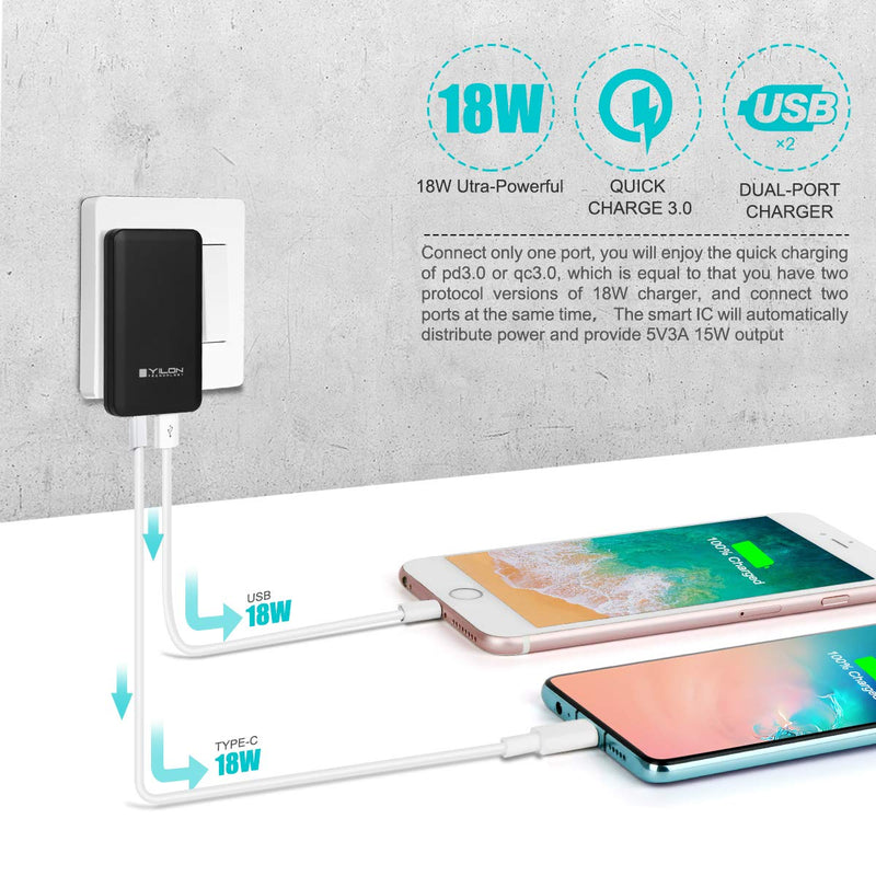  [AUSTRALIA] - 2 Pack Ultar-Slim Fast Plug/USB and Type c Fast Charger/18w 2 Port PD Portable Travel Wall Charger Adapter with QC3.0 Port Power for iPhone 12/12mini/12Pro Max,Airpods,xiaomi,Ipad Pro Tablet Chargers