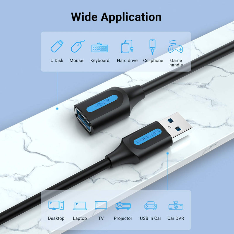  [AUSTRALIA] - VENTION USB Extension Cable 5FT, USB 3.0 Extension Cord Male to Female Extender Cable High-Speed Data Transfer for Mouse, USB Keyboard, Flash Drive, Hard Drive, Camera, Printer