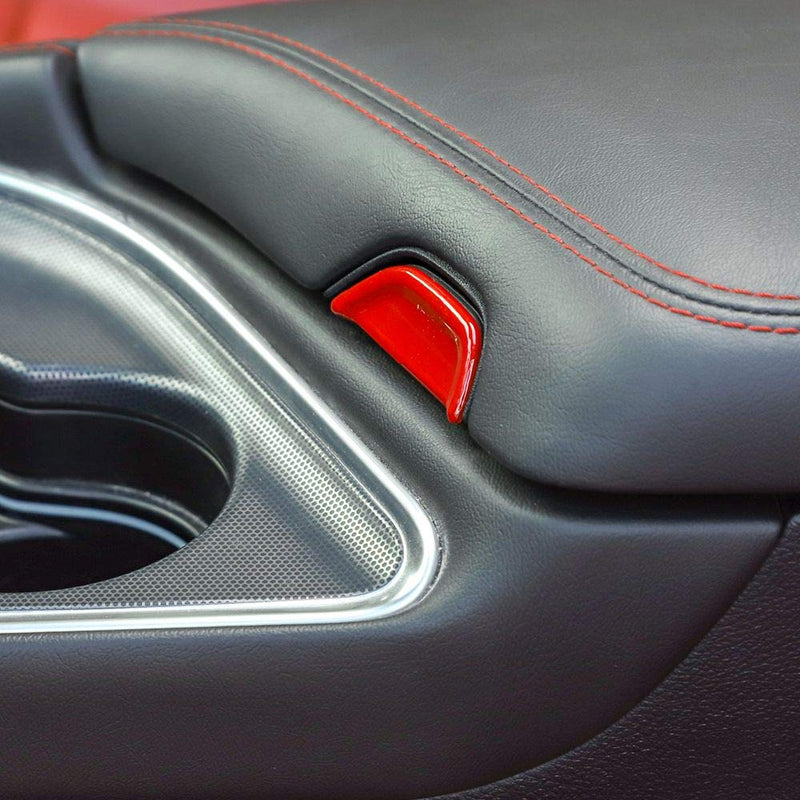  [AUSTRALIA] - Voodonala for Challenger Center Console Armrest Open Button Trim Accessories for Dodge Challenger 2015 up (Red)